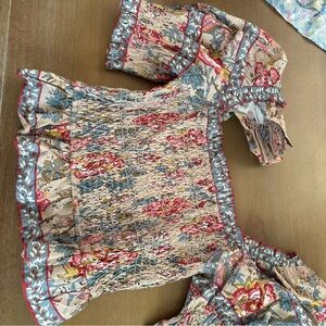 Sea New York Floral Smocked Blouse - Red, Blue, Cream